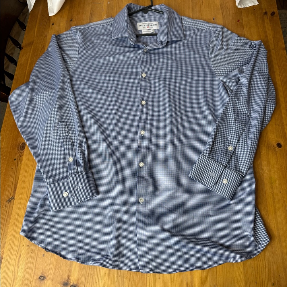 Mizzen+Main Spinnaker Collection Shirt XXL Standard Fit Blue Plaid Button Up